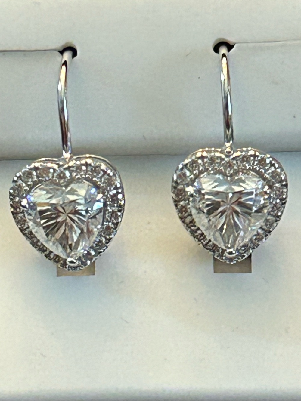 2.00CTW Heart-Shaped 💙 Moissanite Leverback Halo Drop Earrings in 925 SSilver